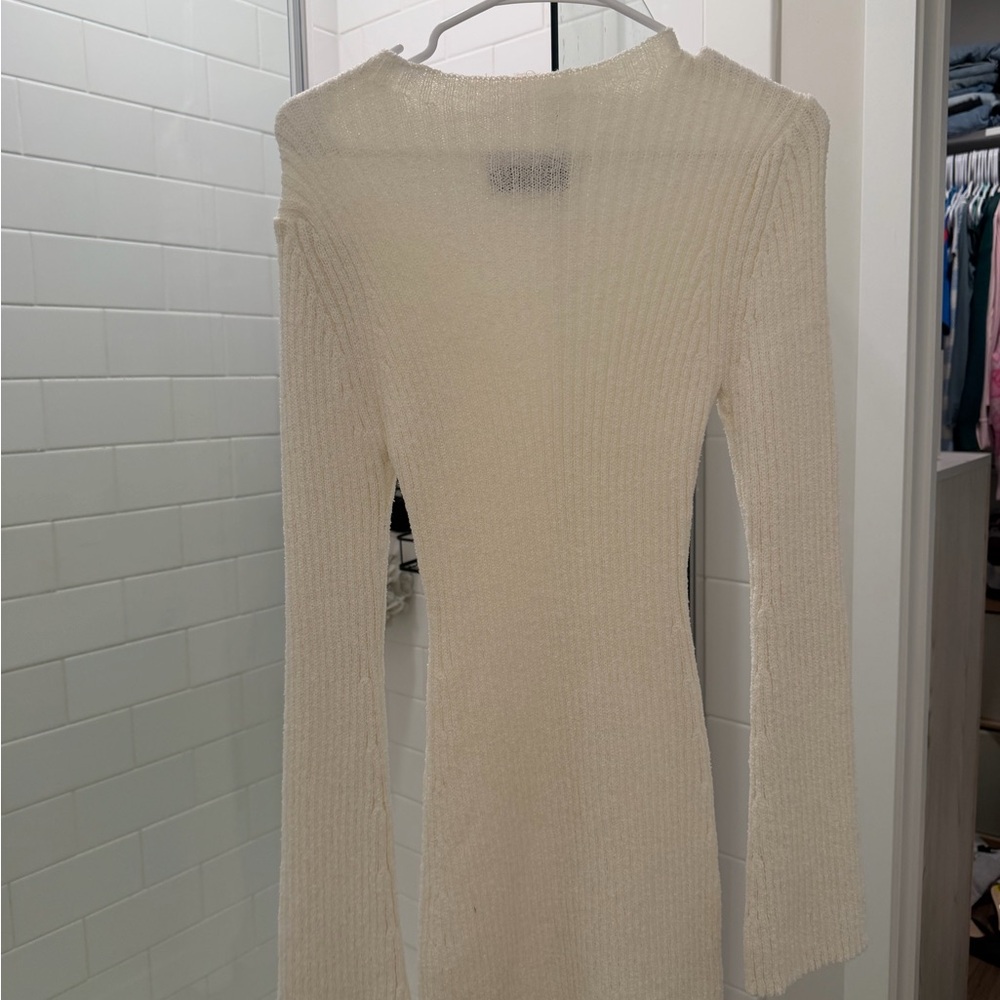 White Fox Boutique Cream Ribbed Long Sleeve Bodycon Dress